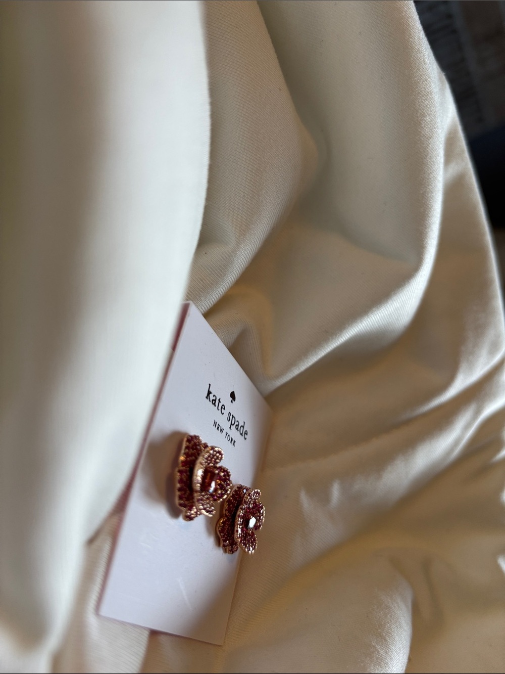 kate spade Scarlet blossom rose Gold-Tone Pink Crystal layered Stud Earrings - Picture 4 of 10